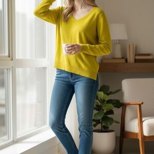 AnnTaylor Vibrant Yellow V-Neck Sweater